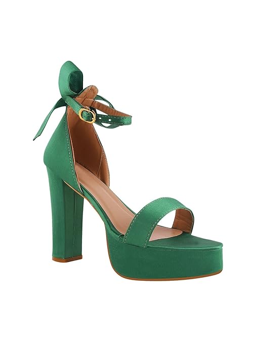 Emerald Green Platform Block Heel Sandals – Ankle Strap Statement Heels