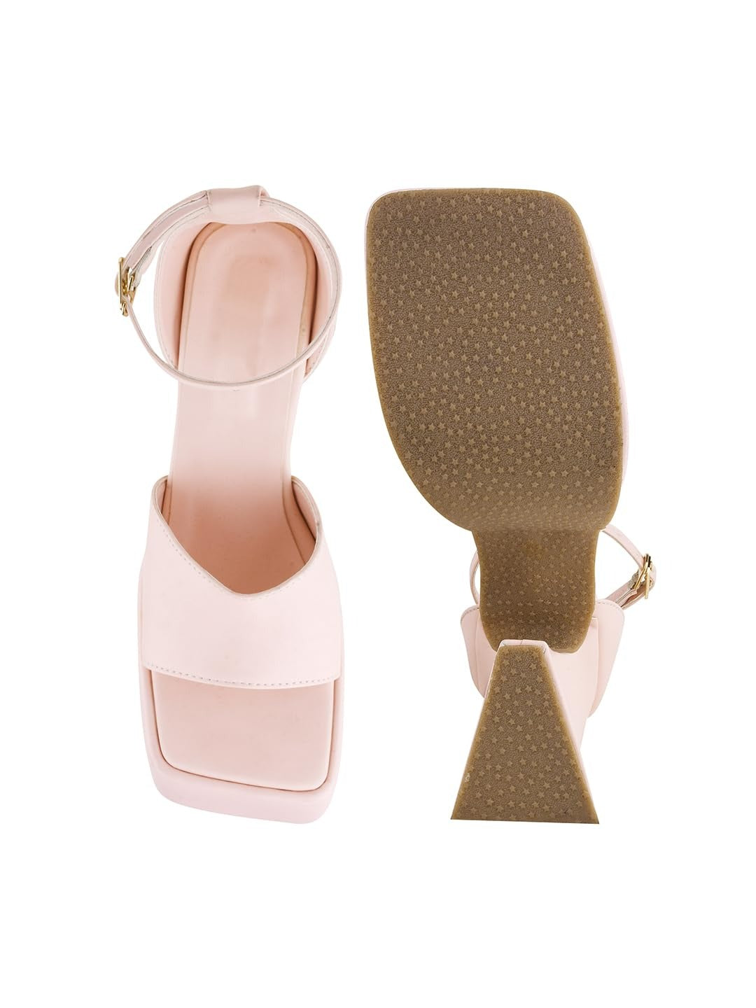 Blush Pink Platform Block Heel Sandals – Square Toe Ankle Strap Heels