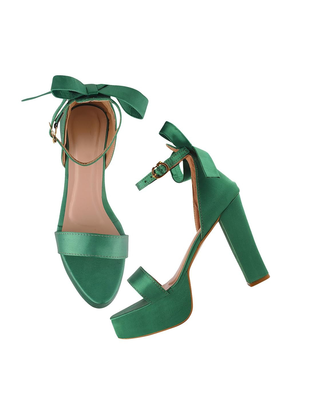 Emerald Green Platform Block Heel Sandals – Ankle Strap Statement Heels