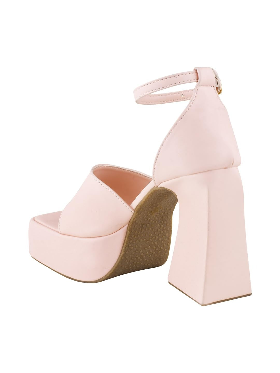 Blush Pink Platform Block Heel Sandals – Square Toe Ankle Strap Heels
