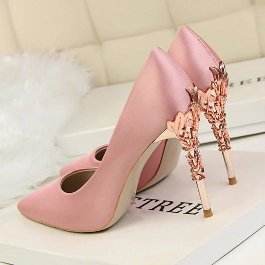 Pink Statement Heel Pumps – Sculpted Metallic Stiletto Heels