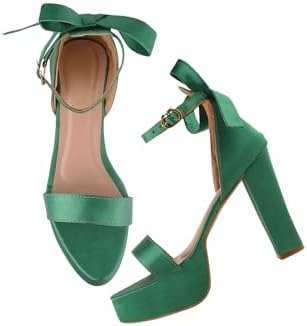 Emerald Green Platform Block Heel Sandals – Ankle Strap Statement Heels