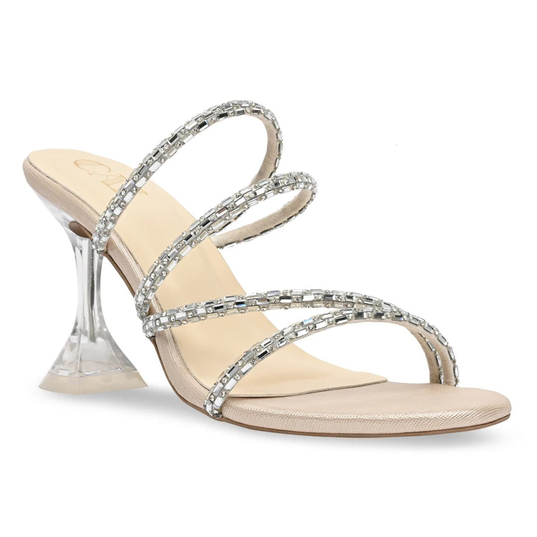 Rhinestone Strappy Clear Heel Sandals – Glam Crystal Mule Heels