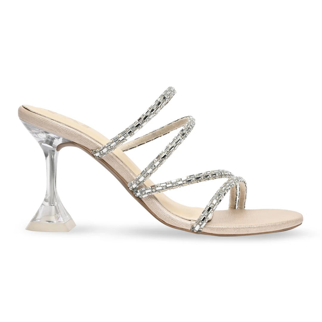 Rhinestone Strappy Clear Heel Sandals – Glam Crystal Mule Heels
