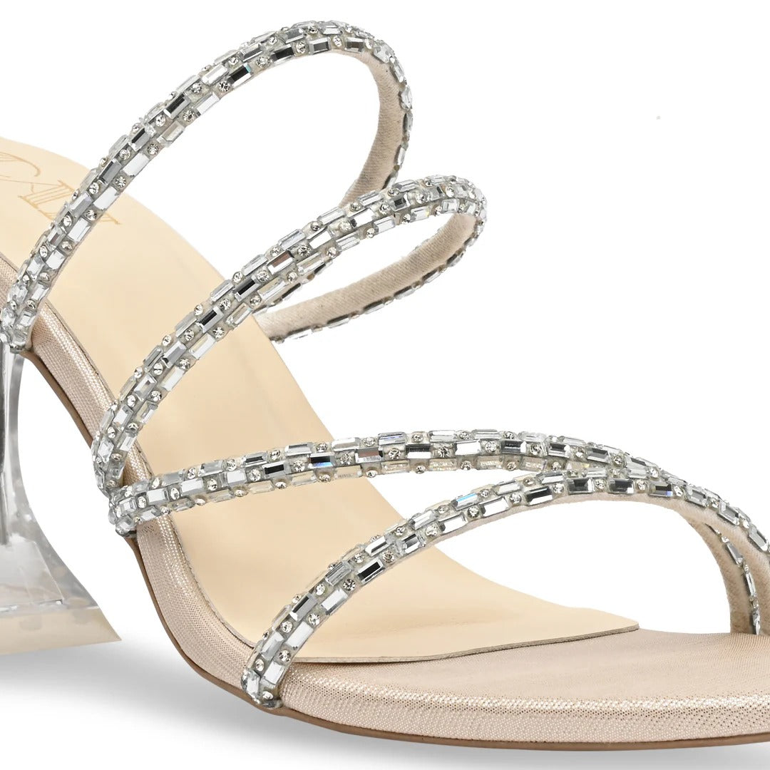 Rhinestone Strappy Clear Heel Sandals – Glam Crystal Mule Heels