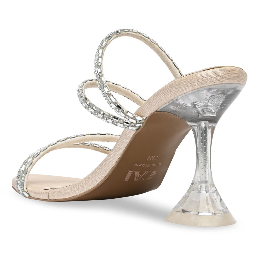 Rhinestone Strappy Clear Heel Sandals – Glam Crystal Mule Heels