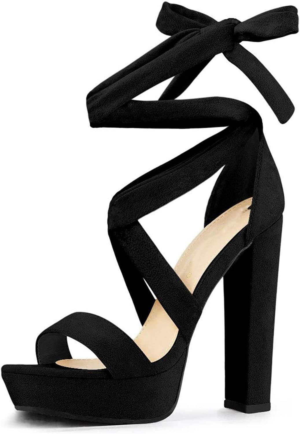 Black Lace-Up Platform Heels – Strappy Chunky High Heel Sandals