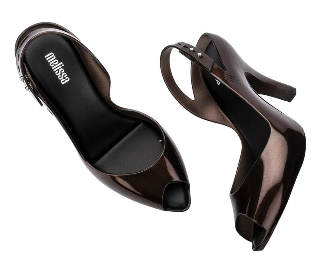 Brown Peep Toe Slingback High Heels – Glossy Platform Pumps for Women