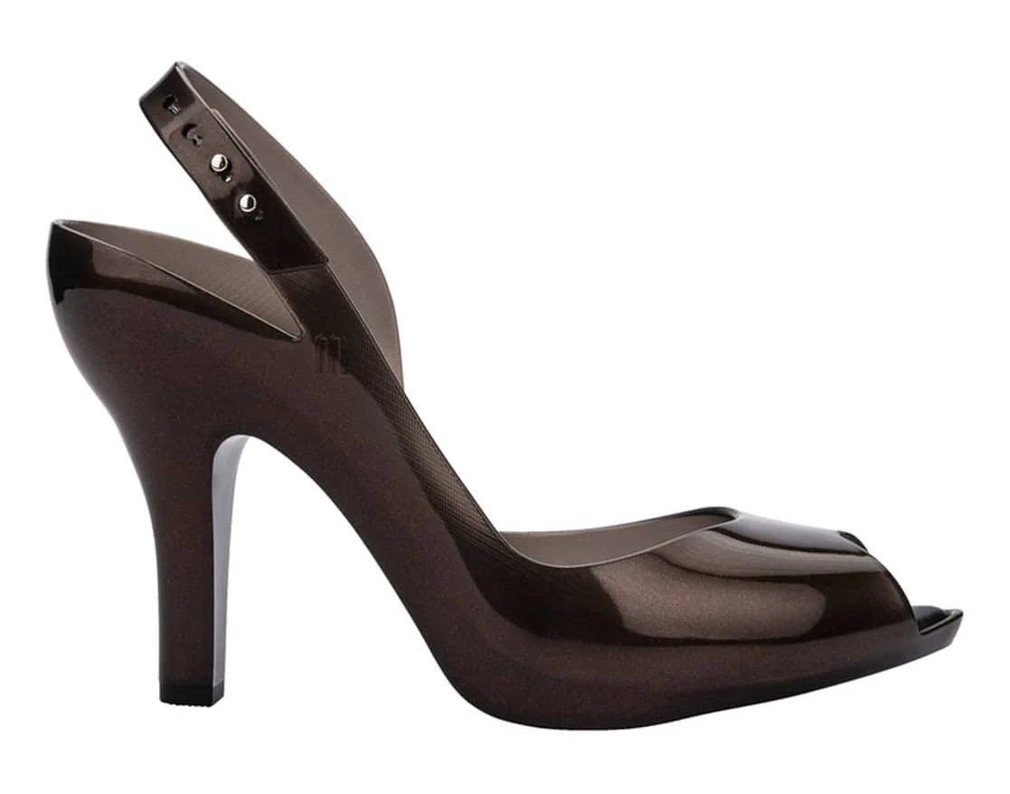 Brown Peep Toe Slingback High Heels – Glossy Platform Pumps for Women